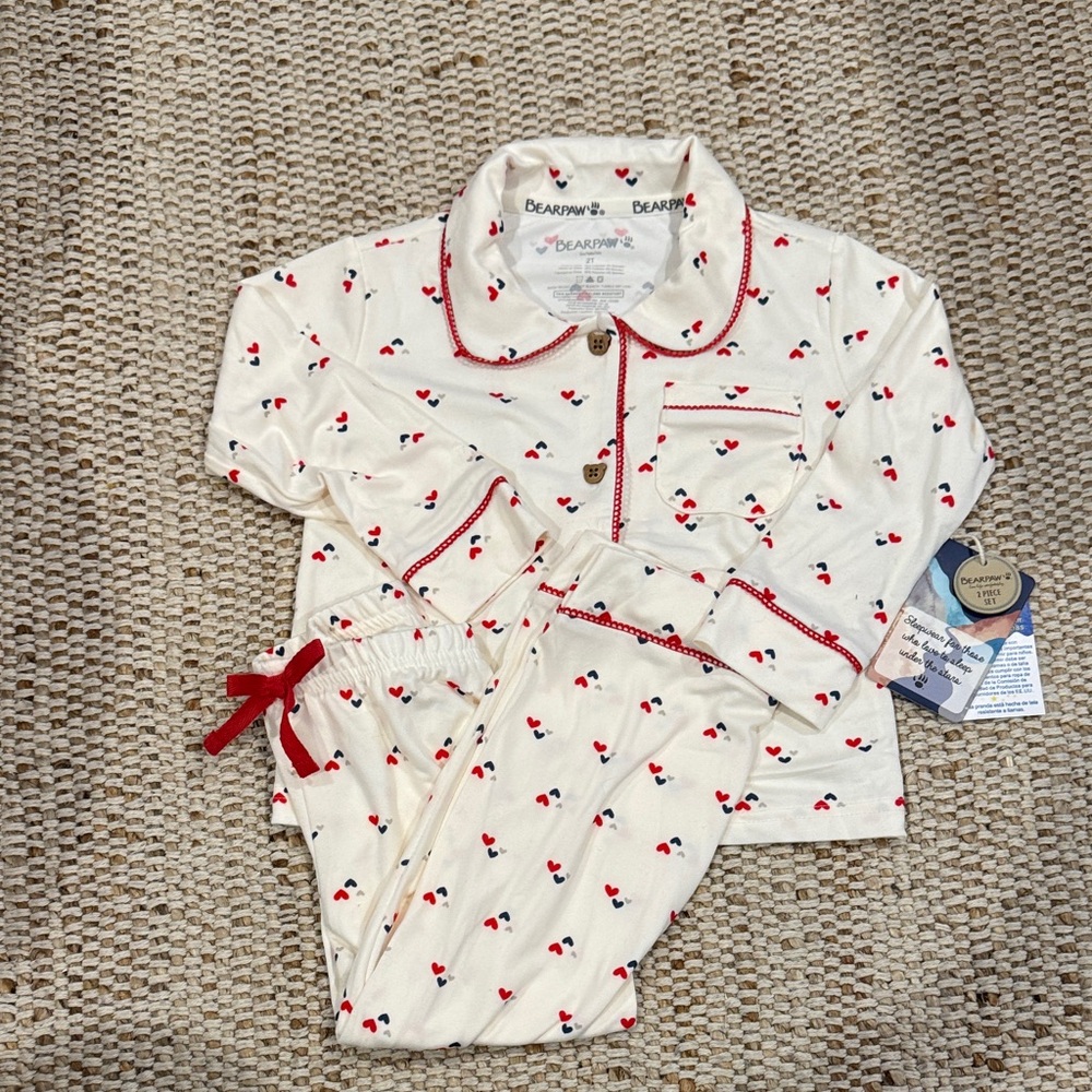 BearPaw Cream and Red Kids Pajama Set NWT